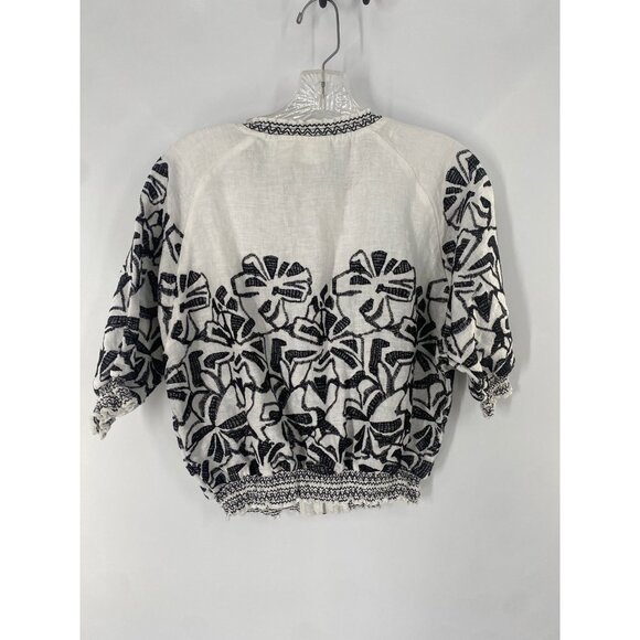 CHICO'S SMOCKED ZIP JACKET LINEN EMBROIDERED SIZE 1 PETITE - Picture 6 of 6